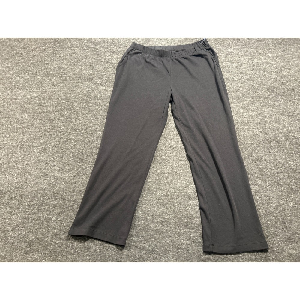 Lands End Sport Knit Pants Womens XL Gray Straight Leg Cotton Pockets Travel
